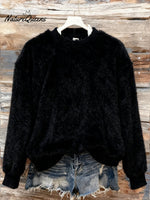 Women's Casual Solid Color Flannel Long Sleeve Sweatshirt