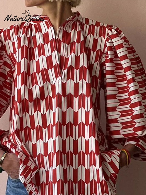Retro Puff Sleeve Plaid Print Shirt Top