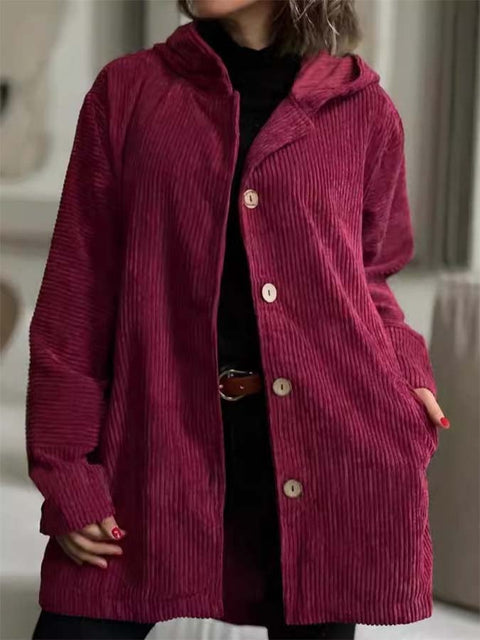 Women'S Casual Loose Corduroy Hooded Top Jacket