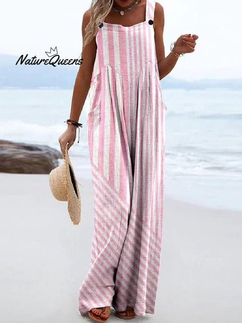 Women's Casual Striped Pattern Print Loose Overalls