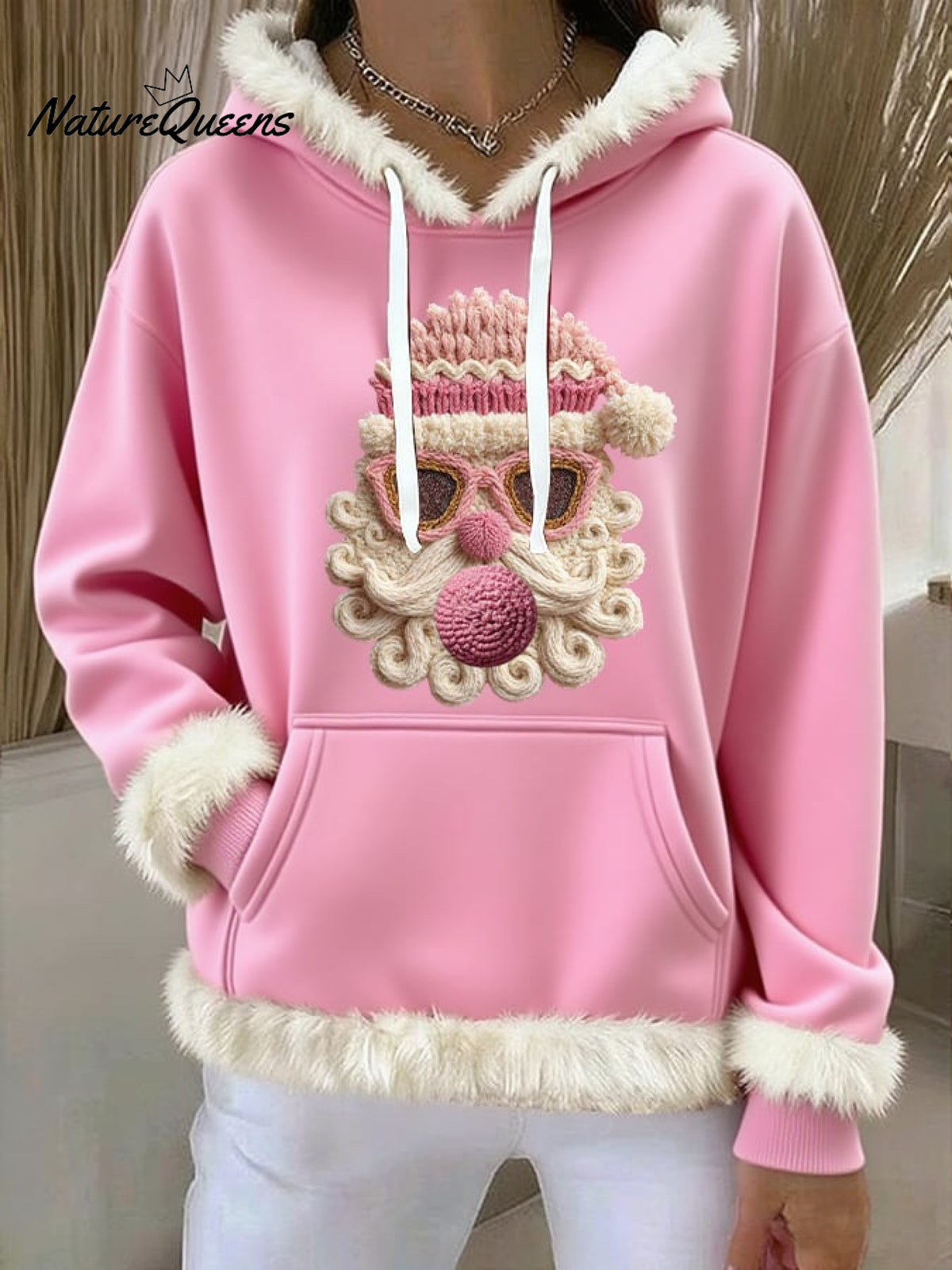 Women's Christmas Santa Print Hooded Sweatshirt