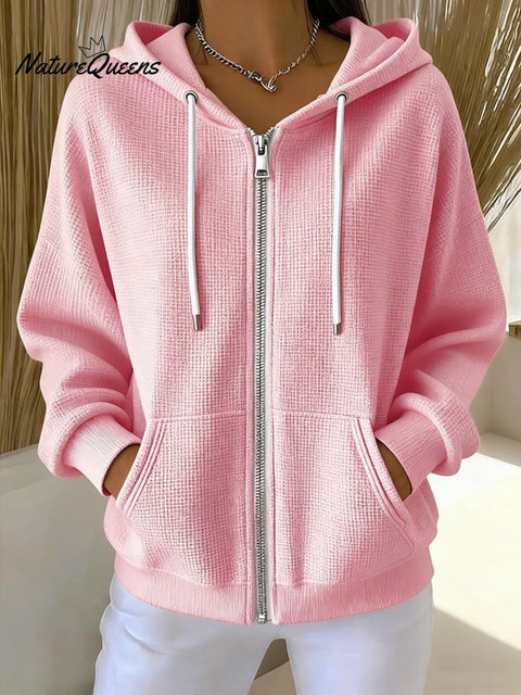 Women's Casual Waffle Texture Hoodie Jacket