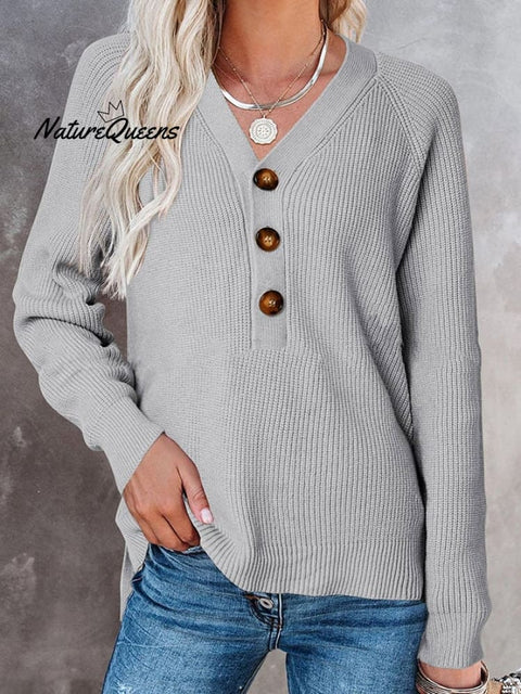 🧹Women'S Solid Color Casual V-Neck Pullover Sweater