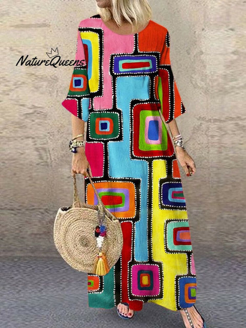 Geometric Abstract Art Women's Linen Maxi Dress