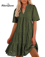Women's Elegant Hollow Out Lace Ruffle Casual Mini Dress