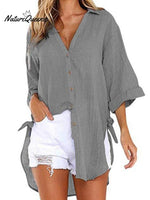 Ladies Cotton Linen Irregular Casual Shirt