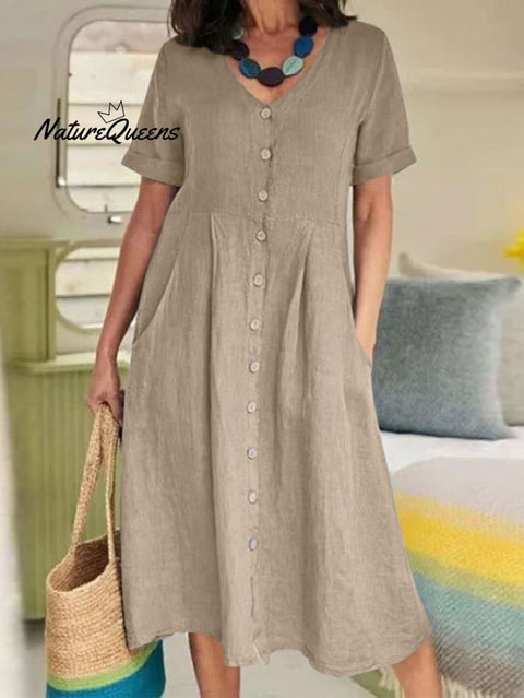 Women's Casual Elegant Cotton And Linen Dress