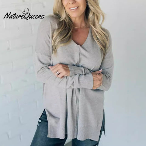 Women's Casual Front Seam Loose Knit Long Sleeve Top