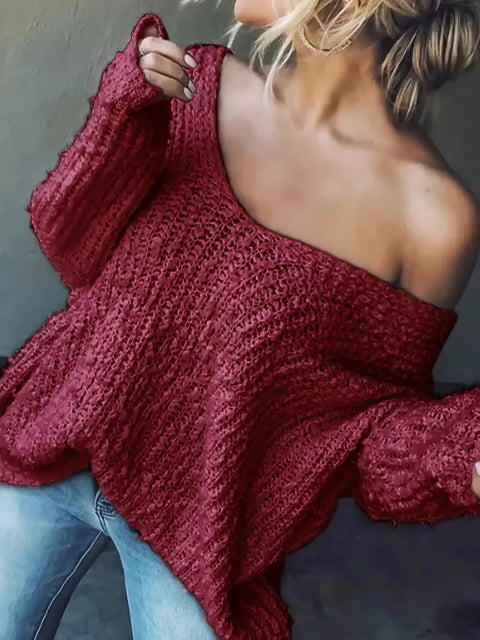 Women's Off-the-Shoulder Sweater Loose Lightweight Pullover Top
