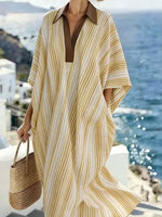 Women'S Casual Loose Striped Cotton And Linen Dress