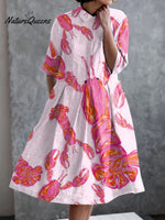 Holiday Pink Lobster Print Casual Pocket Half Sleeve Dress