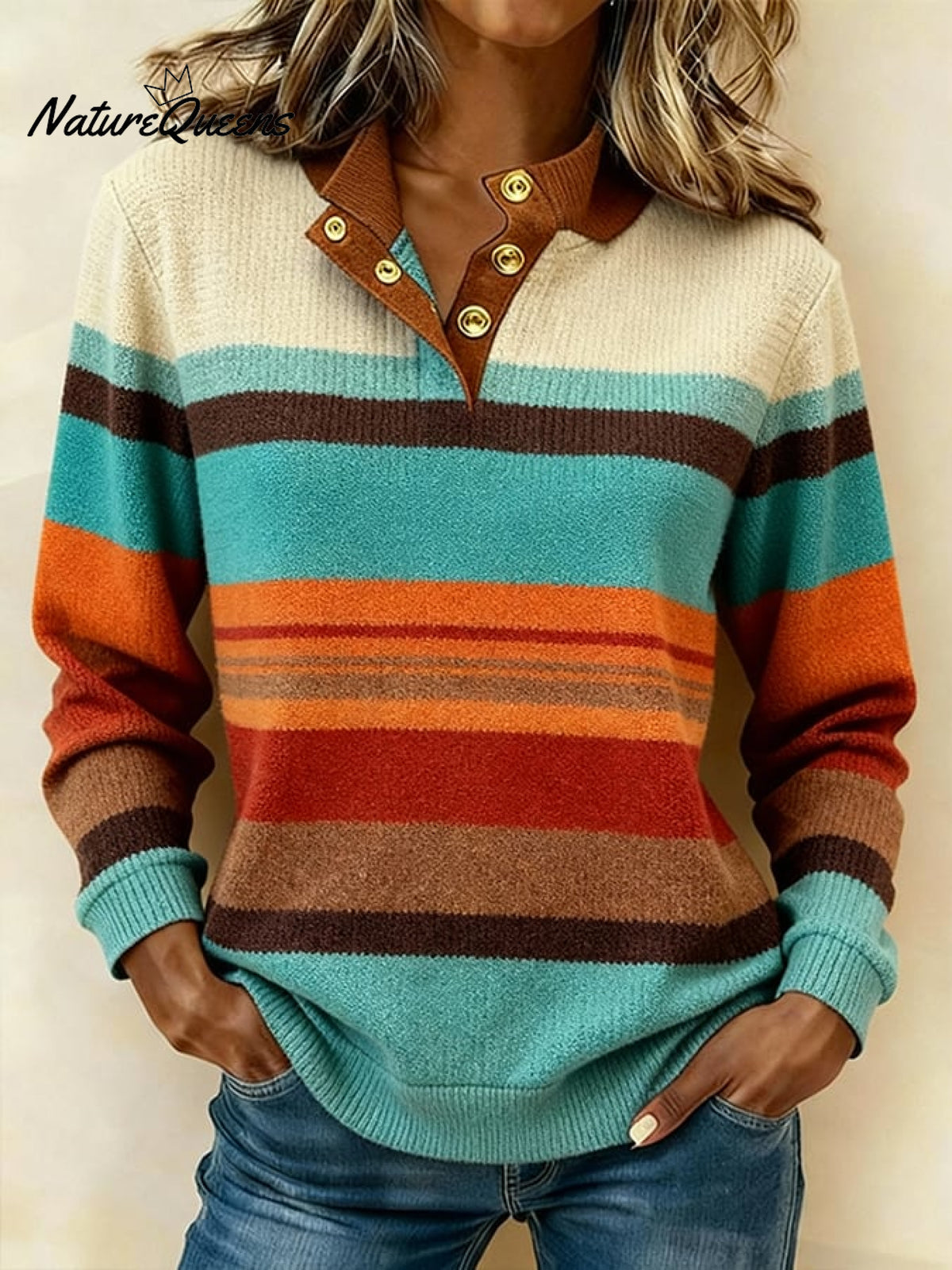 Women'S Casual Color Block Printed Pullover Sweatshirt