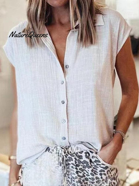 Cotton&Linen Loose Lapel Blouse