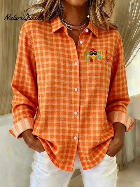 Women's Casual Plaid Print Lapel Long Sleeve Shirt