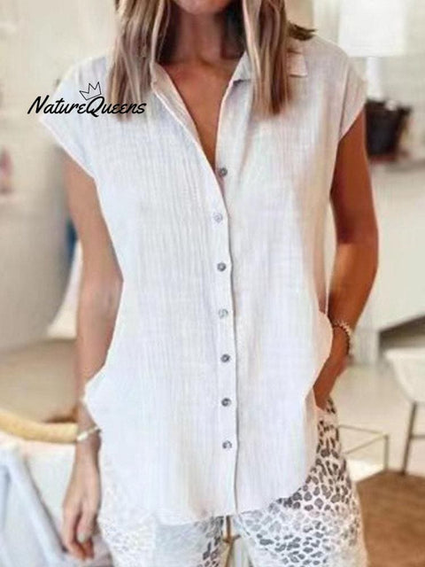 Cotton&Linen Loose Lapel Blouse