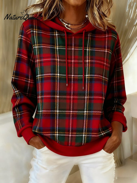 Women's Christmas Plaid Hooded Sweatshirt