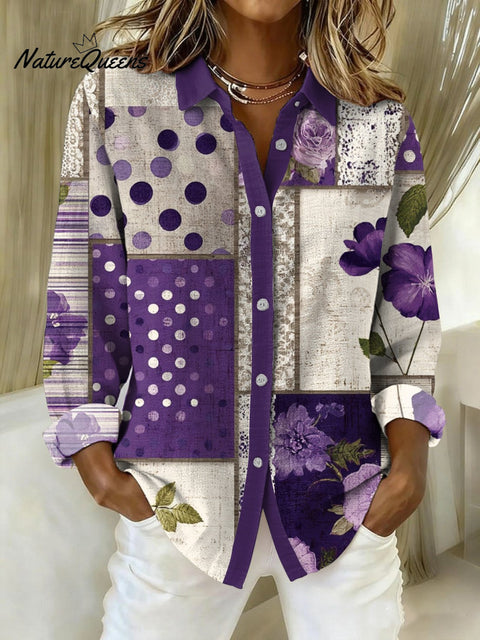 Women'S Casual Purple Floral Print Shirt