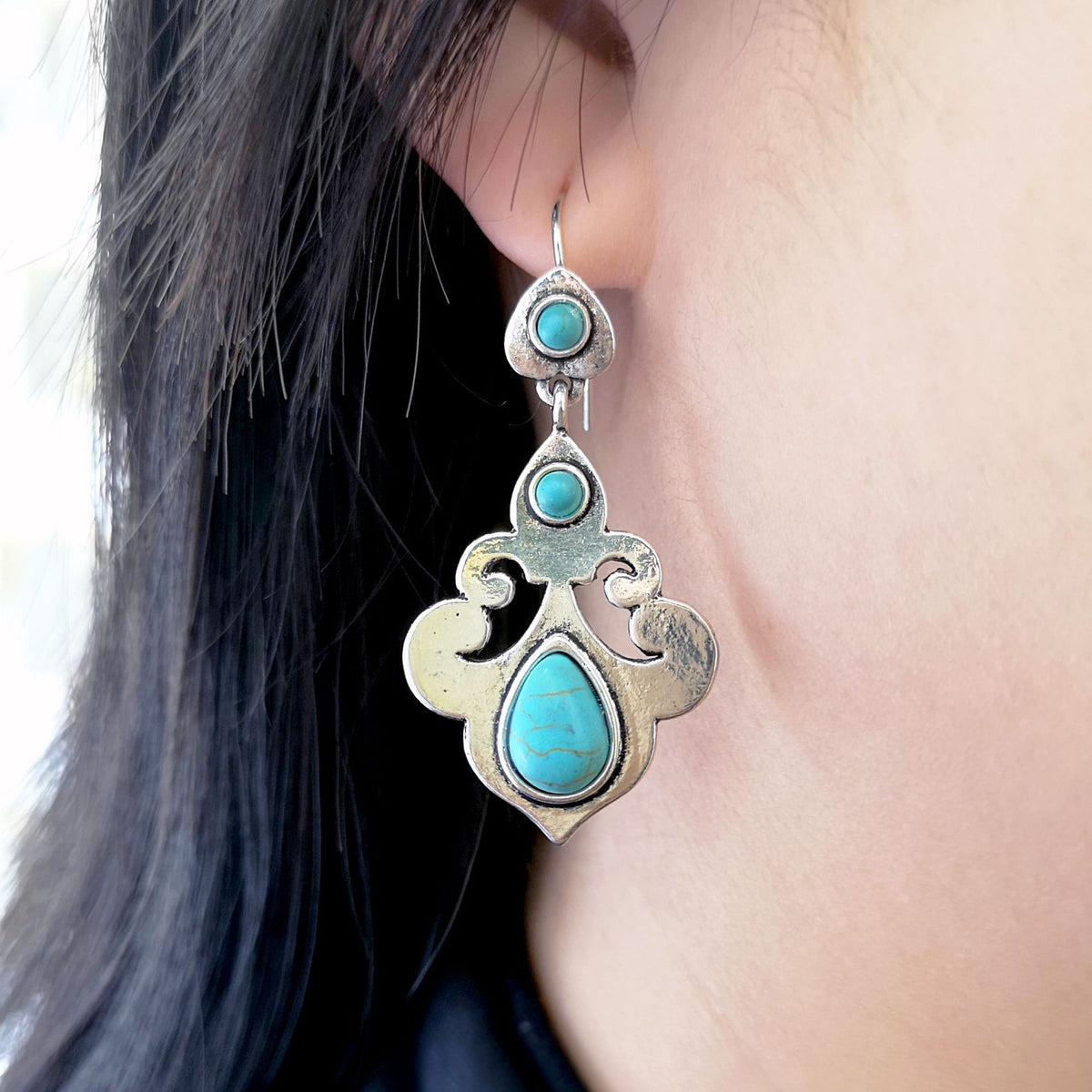 Vintage Hollowed Out Turquoise Earrings
