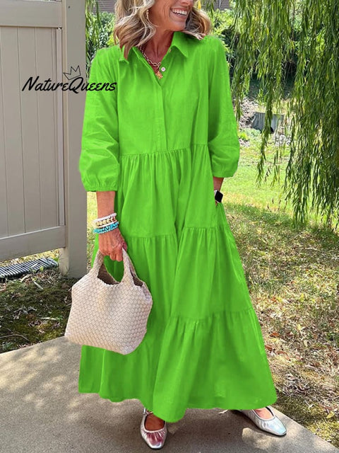 CLEARANCE🔥 Loose Cotton Linen Lapel Dress- Tax Free
