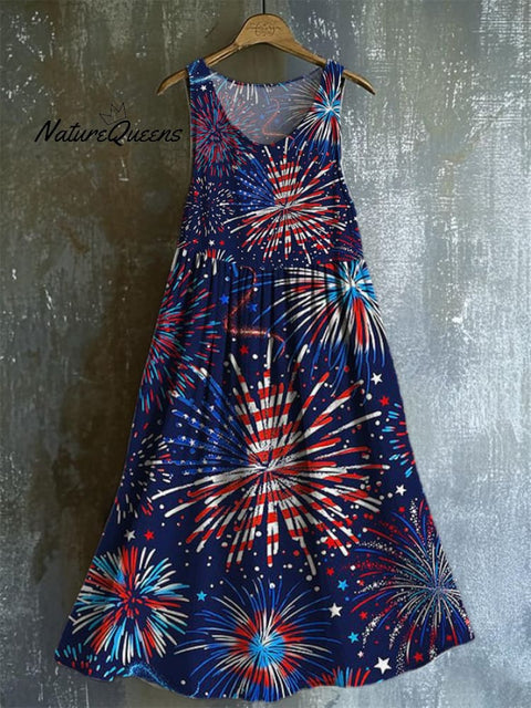 Women's Fashion Casual Independence Day Splicing Printed Vest Dress