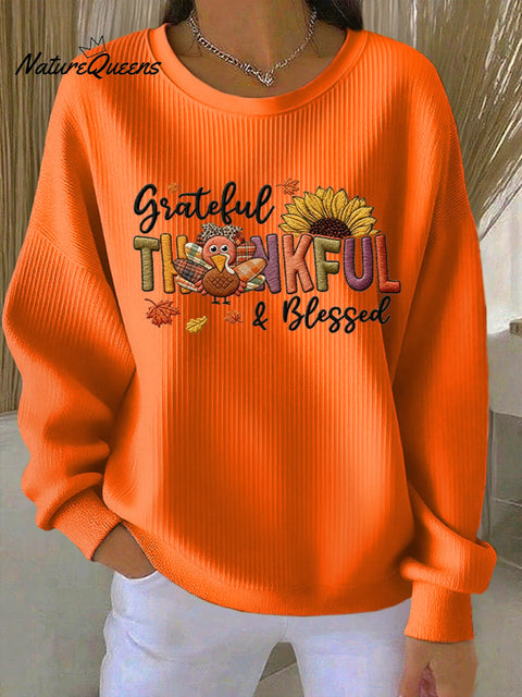 Women's casual autumn Thanksgiving turkey texture sweatshirt