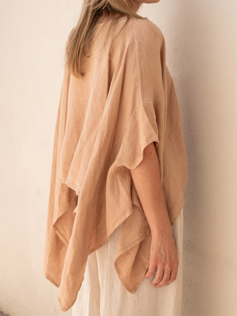 Flowy Hem Batwing Sleeves Linen Top