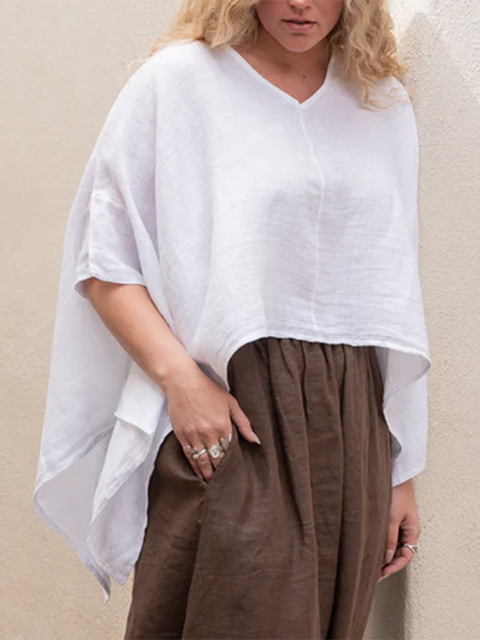 Flowy Hem Batwing Sleeves Linen Top