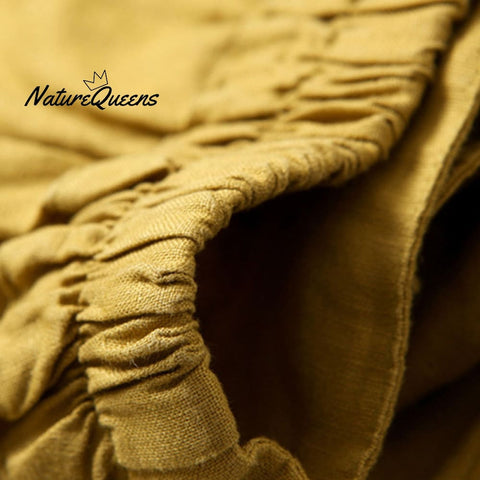 Cotton Linen Loose Semi - Elastic Cropped Pants