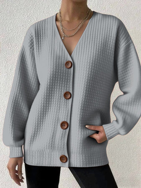 Women's Casual Square Checkered Solid Color Versatile Cardigan