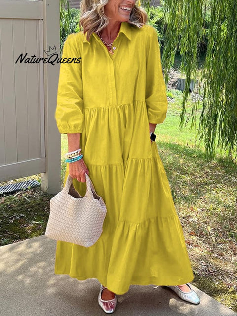 CLEARANCE🔥 Loose Cotton Linen Lapel Dress- Tax Free