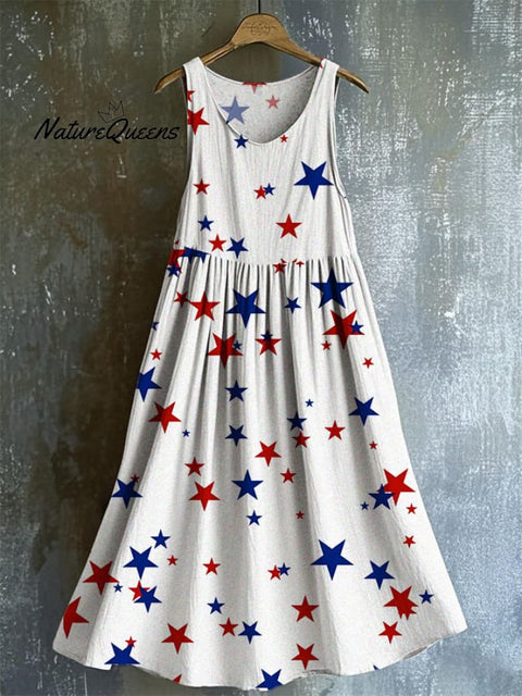Women's Fashion Casual Independence Day Splicing Printed Vest Dress