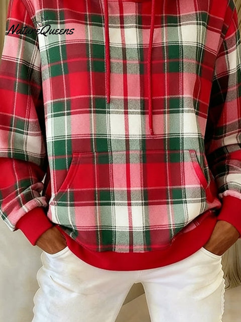 Women's Christmas Plaid Hooded Sweatshirt
