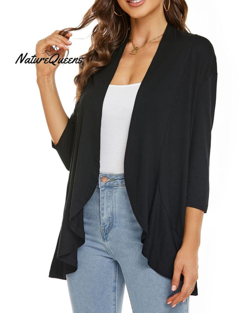 Women’s Casual Lightweight Open Front Cardigans Black / S (Uk6 - 8)