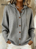 Women's Casual Retro Solid Color Knitted Hooded Cardigan