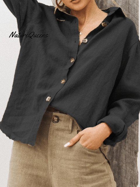 Women’s Cotton Linen Casual Shirt Black / S