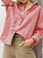 Women’s Cotton Linen Casual Shirt Coral / S