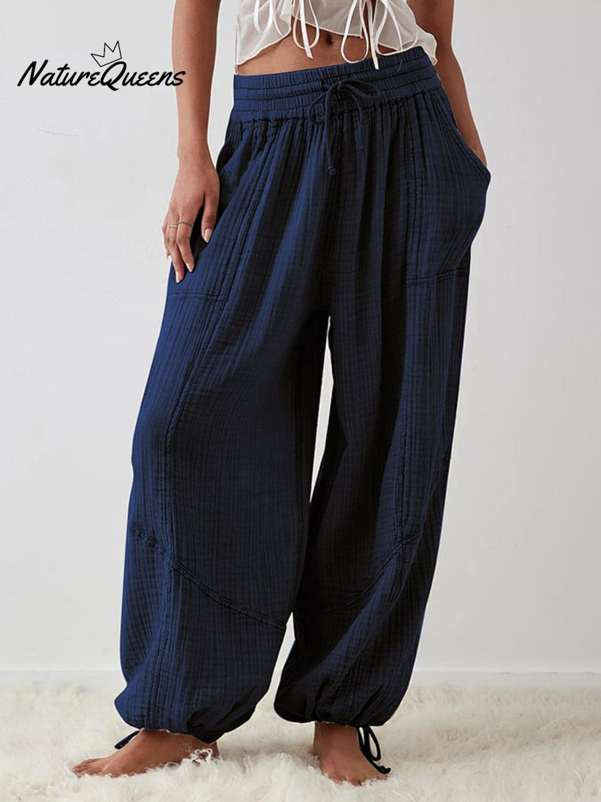 Women's Casual Fashion Solid Color Strap Pocket Wide Leg Pants