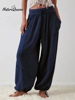 Women's Casual Fashion Solid Color Strap Pocket Wide Leg Pants