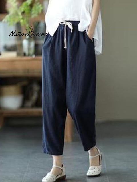 Women's Casual Solid Color Literary Harem Cropped Pants