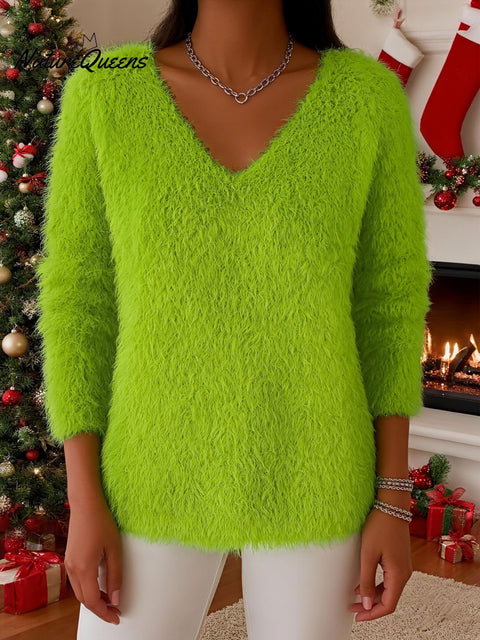 Women's Christmas Green Plush Art T-shirt