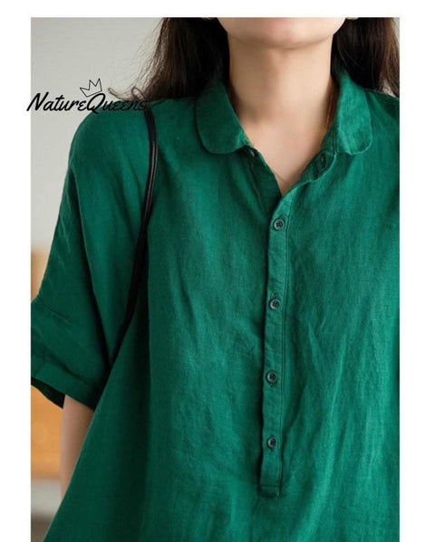 Simple Loose Solid Color Mid Sleeve Lapel Shirt