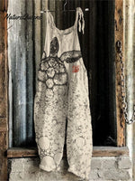 Sea Turtle Japanese Lino Art Linen Blend Jumpsuit
