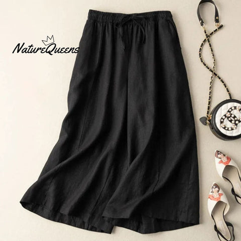 Dropping Cotton And Linen Cropped Wide - Leg Pants Black / S