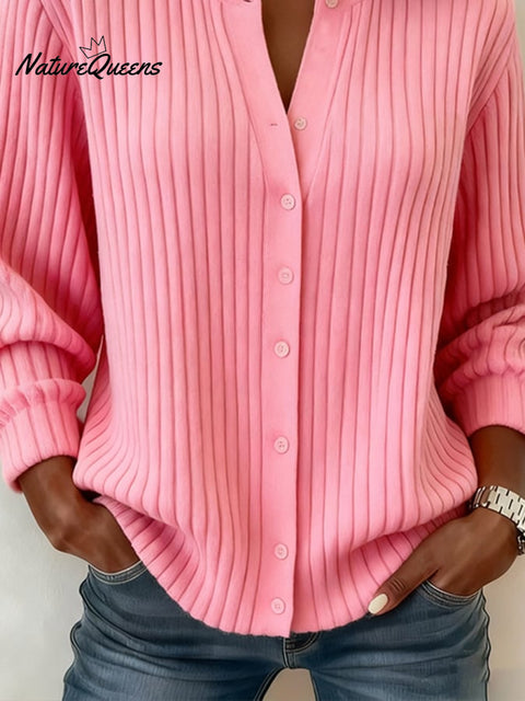 Women's Casual Round Neck Solid Color Cardigan