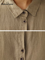 Women's Retro Lapel Solid Color Casual Cotton And Linen Shirt