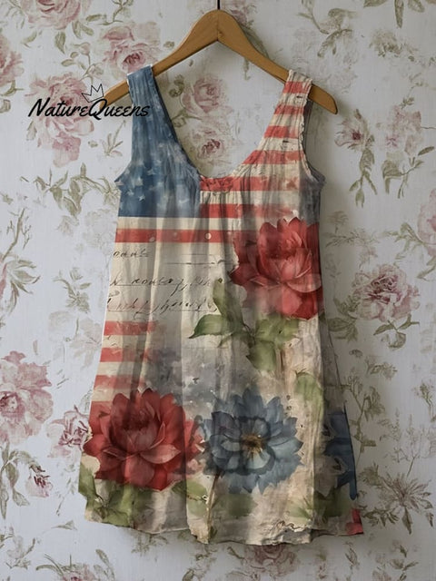 Women's cotton and linen Independence Day floral vest