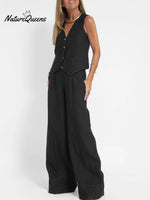 Vest & Pants Cotton Leisure Suit Black / S