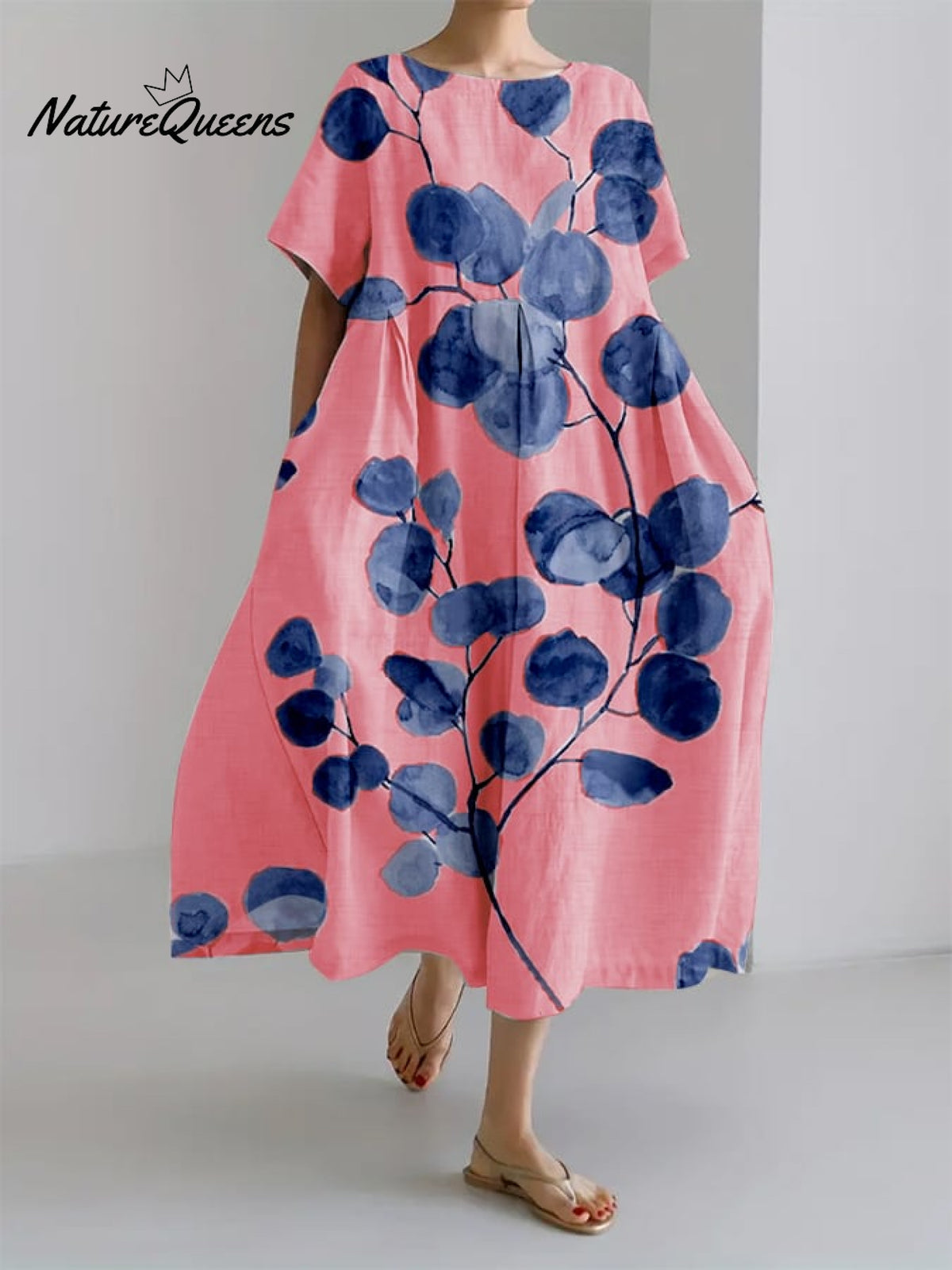 Women’s Retro Botanical Floral Design Printed Casual Loose Dress Red / S