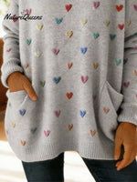 Women'S Casual Round-Neck Top With Heart Pattern