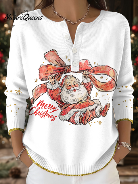Women's Funny Christmas Santa Art Printed Tops